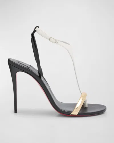 Christian Louboutin Athina Colorblock T-strap Red Sole Sandals In Multi