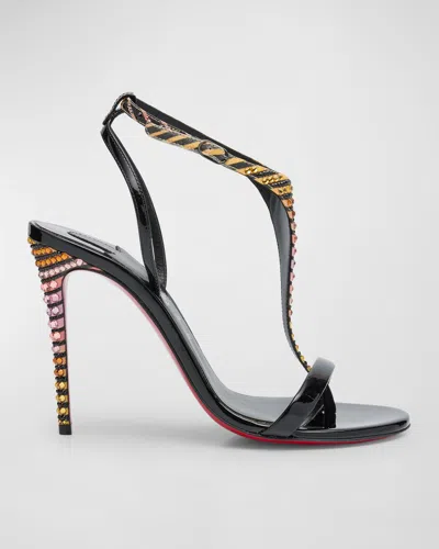 Christian Louboutin Athina Strass Aftersun Red Sole Sandals In Black/mix Multi