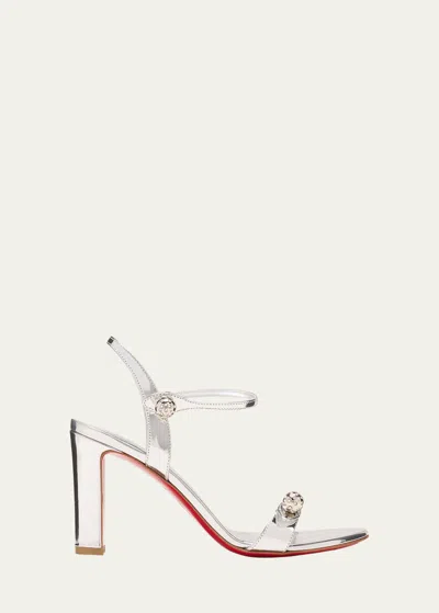 Christian Louboutin Atmospheria Metallic Sphere Red Sole Sandals In White