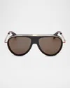 Christian Louboutin Aviator Metal Sunglasses In Shiny Black Front Pale Gold