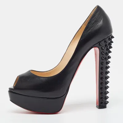 Pre-owned Christian Louboutin Babel Clou Size 38.5 Black Leather And Patent Platform Peep Toe Pumps