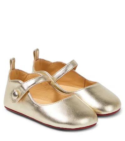 Christian Louboutin Baby Love Chick Leather Ballet Flats In Gold