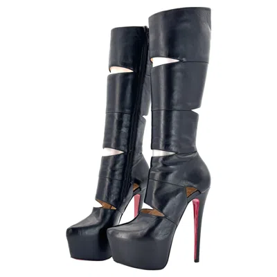Pre-owned Christian Louboutin Bandita 160 Platform Black Leather Knee High Boots 37.5