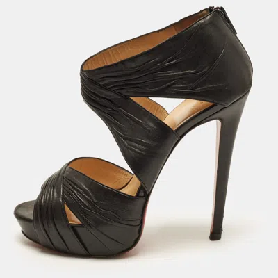 Pre-owned Christian Louboutin Bandra Size 39.5 Black Leather Platform Sandals