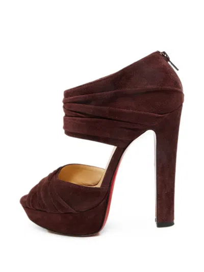 Pre-owned Christian Louboutin Bandra Suede Platform Sandals In Brown