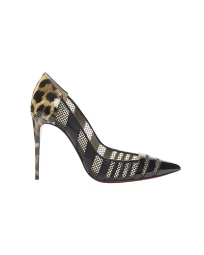 Christian Louboutin Bandy 100 Leopard Patent Mesh Pigalle Pump In Black