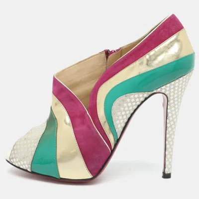 Pre-owned Christian Louboutin Bandy Size 38 Multicolor Patent Leather And Suede Booties