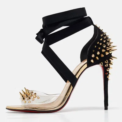 Pre-owned Christian Louboutin Barbarissima Size 38 Black Pvc And Suede Ankle Strap Sandals