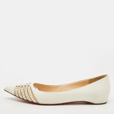 Pre-owned Christian Louboutin Bareta Size 37.5 Beige Patent Leather Ballet Flats In Sand