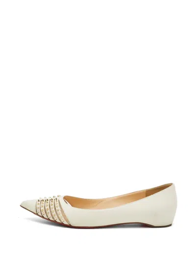 Pre-owned Christian Louboutin Bareta Studded Ballet Flats In Neutral