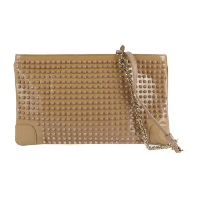 Pre-owned Christian Louboutin Beige Brown Patent Leather Clutch Bag Handbag Pouch Shoulder Bag ()