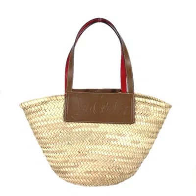 Pre-owned Christian Louboutin Beige Brown Raffia Leather Shoulder Bag Tote Bag ()