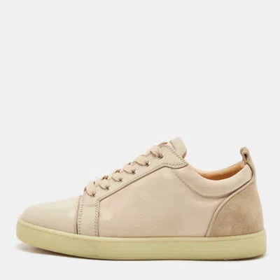 Pre-owned Christian Louboutin Beige Camo Canvas And Leather Louis Junior Orlato Sneakers Size 43.5 In Sand