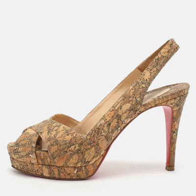 Pre-owned Christian Louboutin Beige Cork Soso Criss Cross Platform Slingback Sandals Size 37