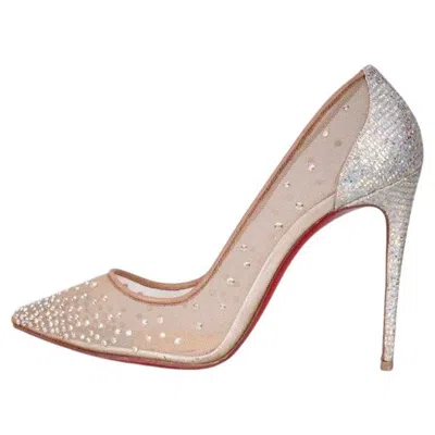 Pre-owned Christian Louboutin Beige Crystal Mesh Pumps - Size 37.5 In Brown