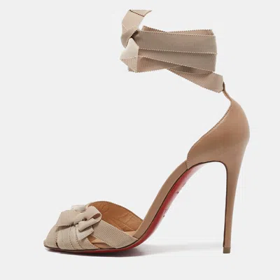Pre-owned Christian Louboutin Beige Grosgrain And Leather Christeriva Sandals Size 36.5