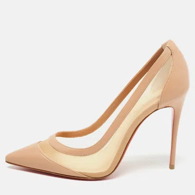 Pre-owned Christian Louboutin Beige Leather And Mesh Galativi Pumps Size 36.5
