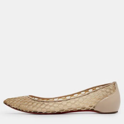 Pre-owned Christian Louboutin Beige Leather And Mesh Pigaresille Ballet Flats Size 38