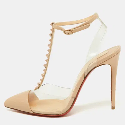Pre-owned Christian Louboutin Beige Leather And Pvc Nosy T-strap Slingback Pumps Size 36