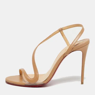 Pre-owned Christian Louboutin Beige Leather And Pvc Rosalie Slingback Sandals Size 38.5