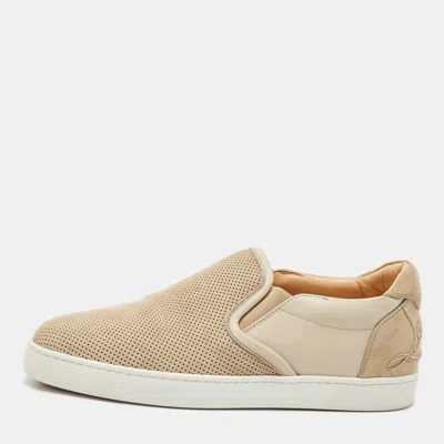 Pre-owned Christian Louboutin Beige Leather And Suede Louis Junior Slip On Sneakers Size 42.5 In Sand