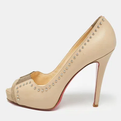 Pre-owned Christian Louboutin Beige Leather And Suede Open Toe Pumps Size 37.5