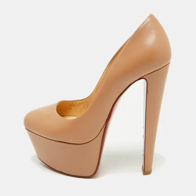 Pre-owned Christian Louboutin Beige Leather Bianca Platform Pumps Size 37.5 In Sand