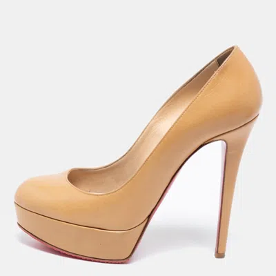 Pre-owned Christian Louboutin Beige Leather Bianca Platform Pumps Size 37.5