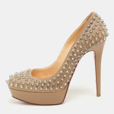Pre-owned Christian Louboutin Beige Leather Bianca Spike Platform Pumps Size 38