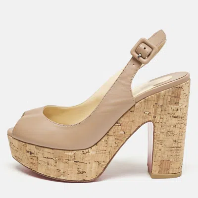 Pre-owned Christian Louboutin Beige Leather Dona Anna Platform Sandals Size 36