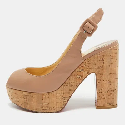 Pre-owned Christian Louboutin Beige Leather Donna Anna Cork Sandals Size 36
