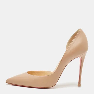 Pre-owned Christian Louboutin Beige Leather Iriza D'orsay Pumps Size 38 In Sand