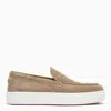 CHRISTIAN LOUBOUTIN BEIGE LEATHER LOAFERS WITH BLACK LEATHER MOCCASIN AND MASK FOR MEN
