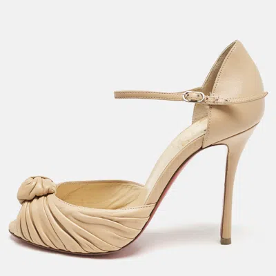 Pre-owned Christian Louboutin Beige Leather Marchavekel Peep Toe Pumps Size 37.5