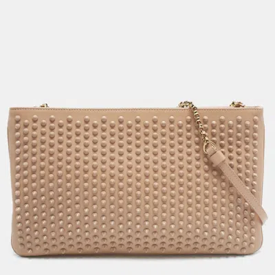 Pre-owned Christian Louboutin Beige Leather Spiked Strap Pouch