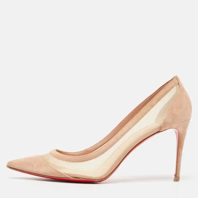 Pre-owned Christian Louboutin Beige Mesh And Suede Paulina Pumps Size 41