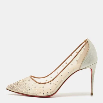 Pre-owned Christian Louboutin Beige Mesh Follies Strass Pumps Size 37.5