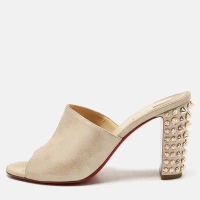 Pre-owned Christian Louboutin Beige Metallic Embossed Suede Mulondon Slide Sandals Size 40.5