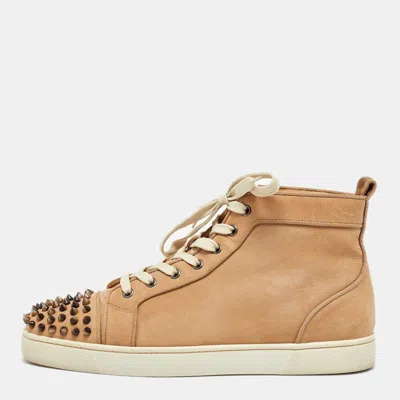 Pre-owned Christian Louboutin Beige Nubuck Leather High Top Sneakers 43