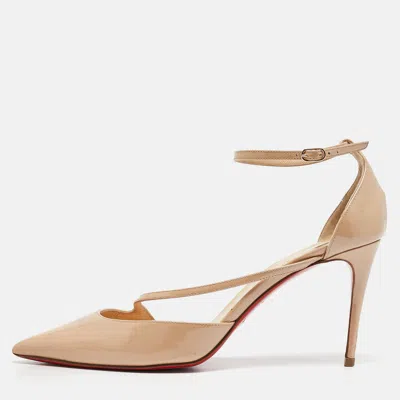 Pre-owned Christian Louboutin Beige Patent Fliketta Pumps Size 37.5