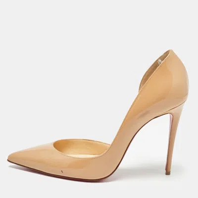 Pre-owned Christian Louboutin Beige Patent Iriza Pumps Size 39