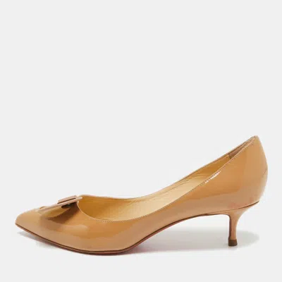Pre-owned Christian Louboutin Beige Patent Leather And Mesh Madame Mouse Pointed Toe Pumps Size 38