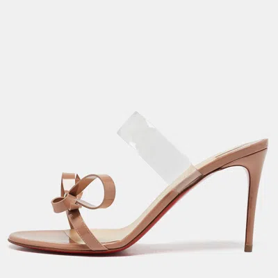 Pre-owned Christian Louboutin Beige Patent Leather And Pvc Just Nodo Slide Sandals Size 38.5