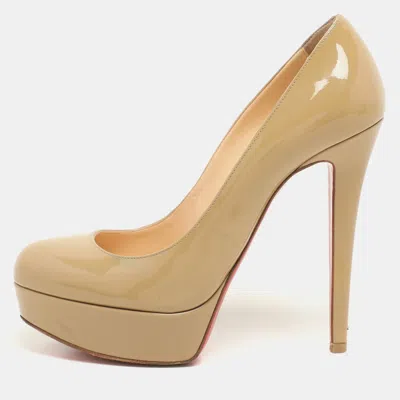 Pre-owned Christian Louboutin Beige Patent Leather Bianca Platform Pumps Size 36.5