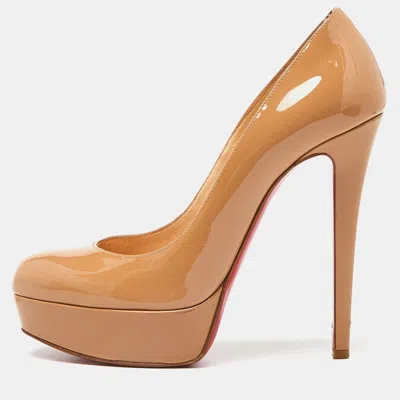 Pre-owned Christian Louboutin Beige Patent Leather Bianca Platform Pumps Size 37