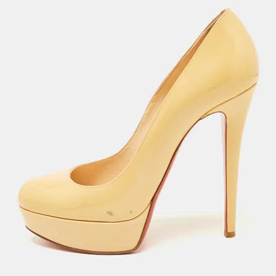 Pre-owned Christian Louboutin Beige Patent Leather Bianca Platform Pumps Size 38.5