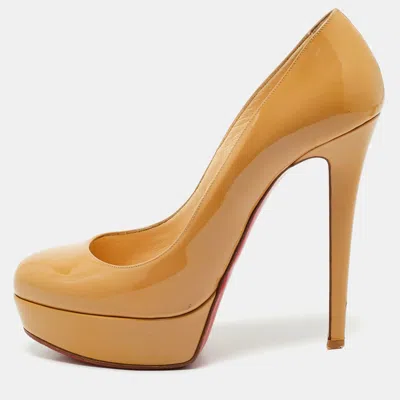 Pre-owned Christian Louboutin Beige Patent Leather Bianca Platform Pumps Size 38.5
