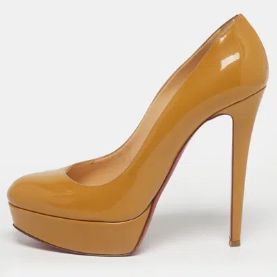 Pre-owned Christian Louboutin Beige Patent Leather Bianca Platform Pumps Size 39.5 In Sand