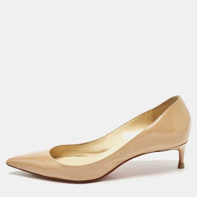 Pre-owned Christian Louboutin Beige Patent Leather Decollete 554 Pumps Size 38 In Sand
