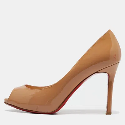 Pre-owned Christian Louboutin Beige Patent Leather Flo Pumps Size 36.5